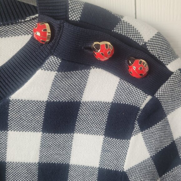 NWT BROOKS BROTHERS Gingham Ladybug Button-Shoulder Short-Sleeve Sweater Navy M - Picture 9 of 10